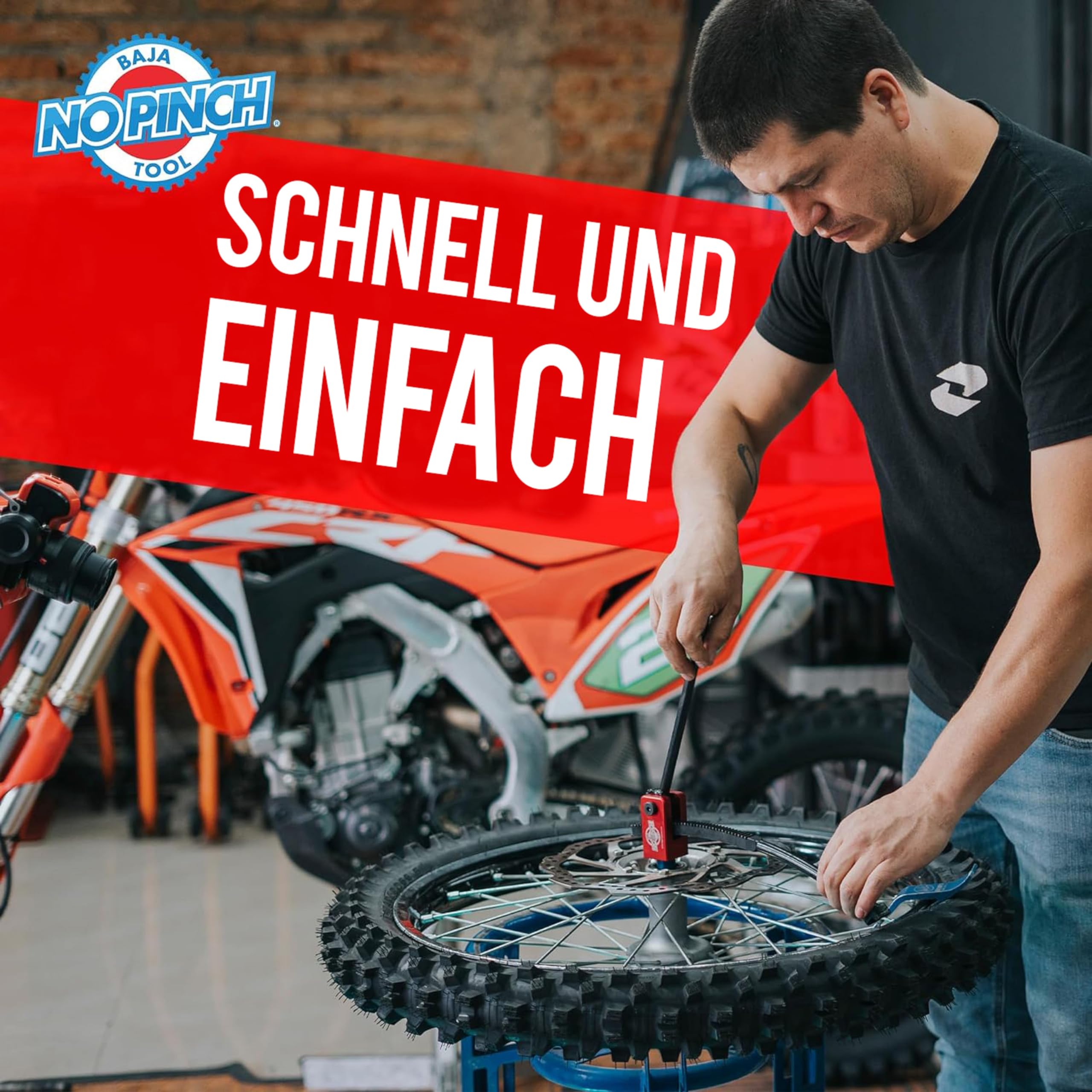 Baja No Pinch Dirtbike-Reifenwechselwerkzeug | Motorrad-Reifenwechsler | Reifenwechselwerkzeug für 16-21-Zoll-Crossbike-Räder | Passend für 20-mm-Achsen – Ideal für Enduro, Motocross und Offroad