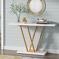 Vista 3 de Mesa consola dorada de 43 pulgadas, mesa de pasillo industrial para entrada, mesas de entrada para puerta delantera, mesa de sofá estrecha para sala