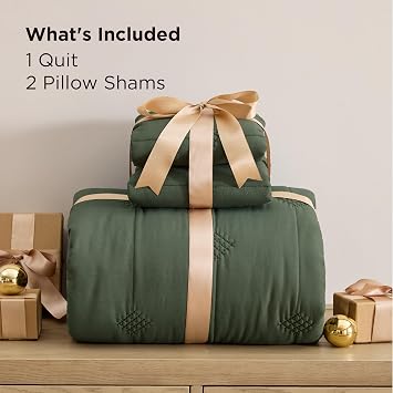 Bedsure King Size Quilt - Prewashed Extra Soft Cotton-Like Polyester Bedspreads King Size, Lightweight Comforter, Includes 1 Quilt 106x96 Inches with 2 Shams, Machine Washable, Dark Green