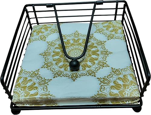 Miniatura 5 de Servilletero plano con brazo pesado, dispensador de servilletas de cocina de metal negro, dispensador de servilletas de papel de cóctel para mesa,