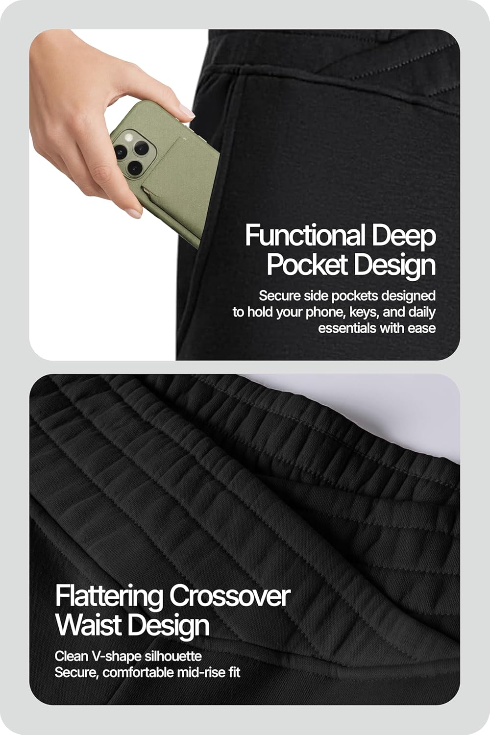 Sweatpants Women Flared with Crossover Waistband Cozy Fleece Wide Leg Lounge Pants