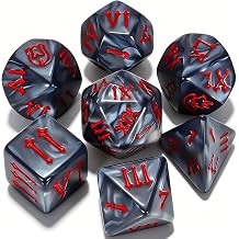 CiaraQ 7pcs Polyhedral Dice Set for Dungeon and Dragons MTG Table Games | Acrylic Role Playing Dice for D&D with Black Velvet Bag Gray Pearl with Red Roman Numerals Standard Size Ages 14+