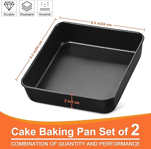 Miniatura 9 de Herogo Juego de 2 moldes para hornear de 8 x 8 pulgadas, antiadherentes cuadrados para horno, de acero inoxidable, para brownies de lasaña negra,