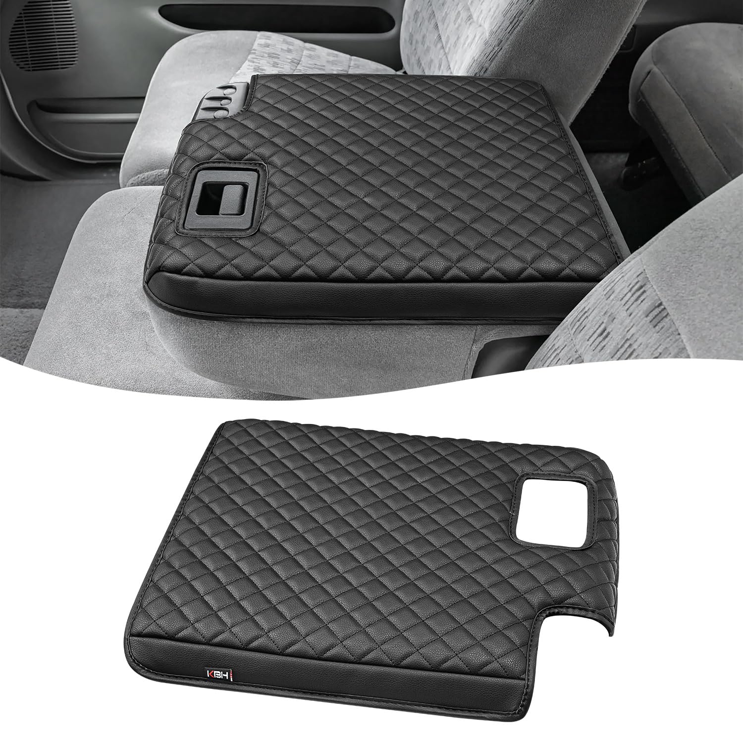 KBH Center Console Armrest Cover for Ford F250 F350 F450 Super Duty 1999-2001 Jump Seat, Arm Rest Cushion Pad Protector, Anti-Scratch, Black