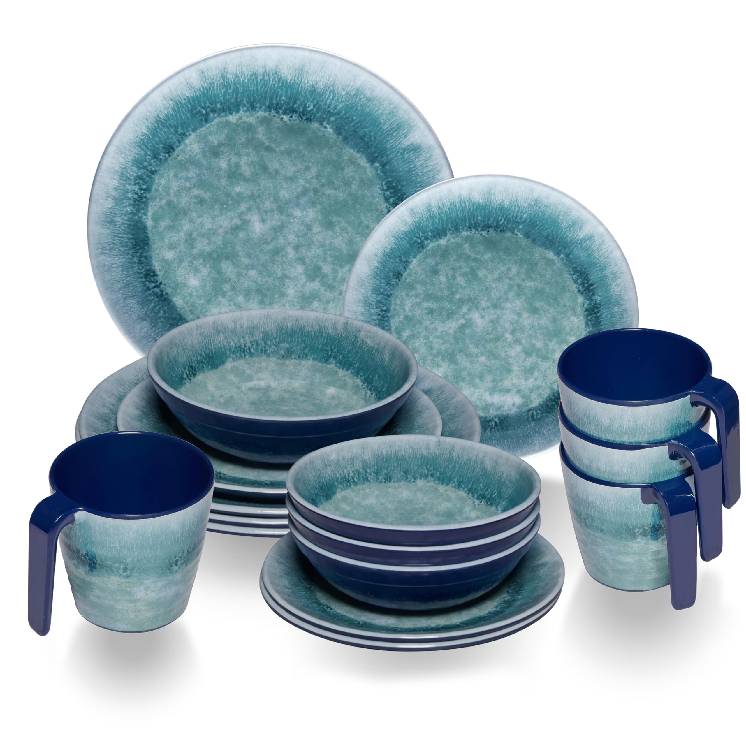 Melamin Geschirr Set Adria Blue für 4 Personen 16 Teile Blau Tassen Camping