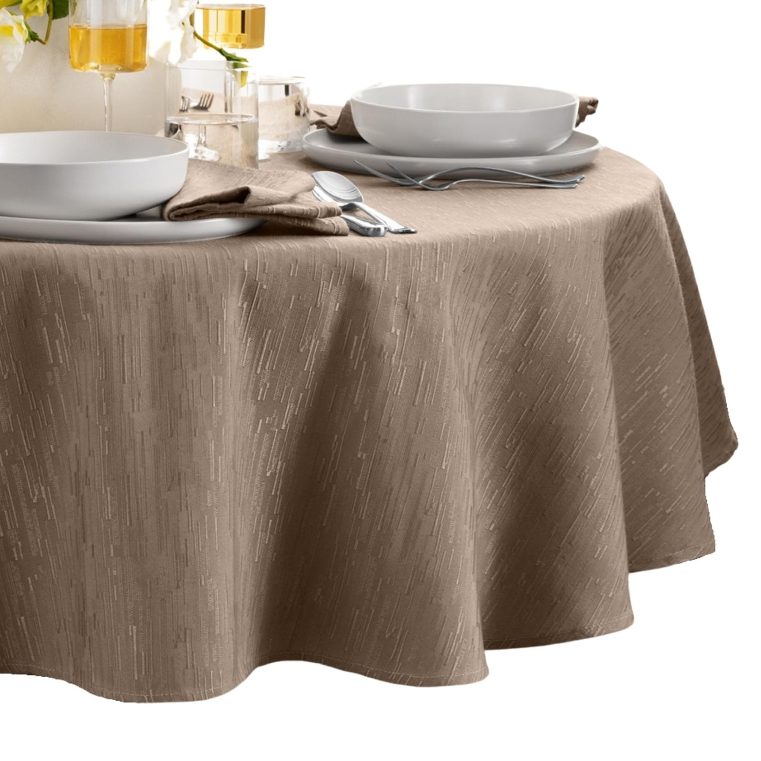 Elrene Home Fashions Continental Solid Texture Water, Stain & Wrinkle Resistant Tablecloth, 60"X84" Oval, Taupe