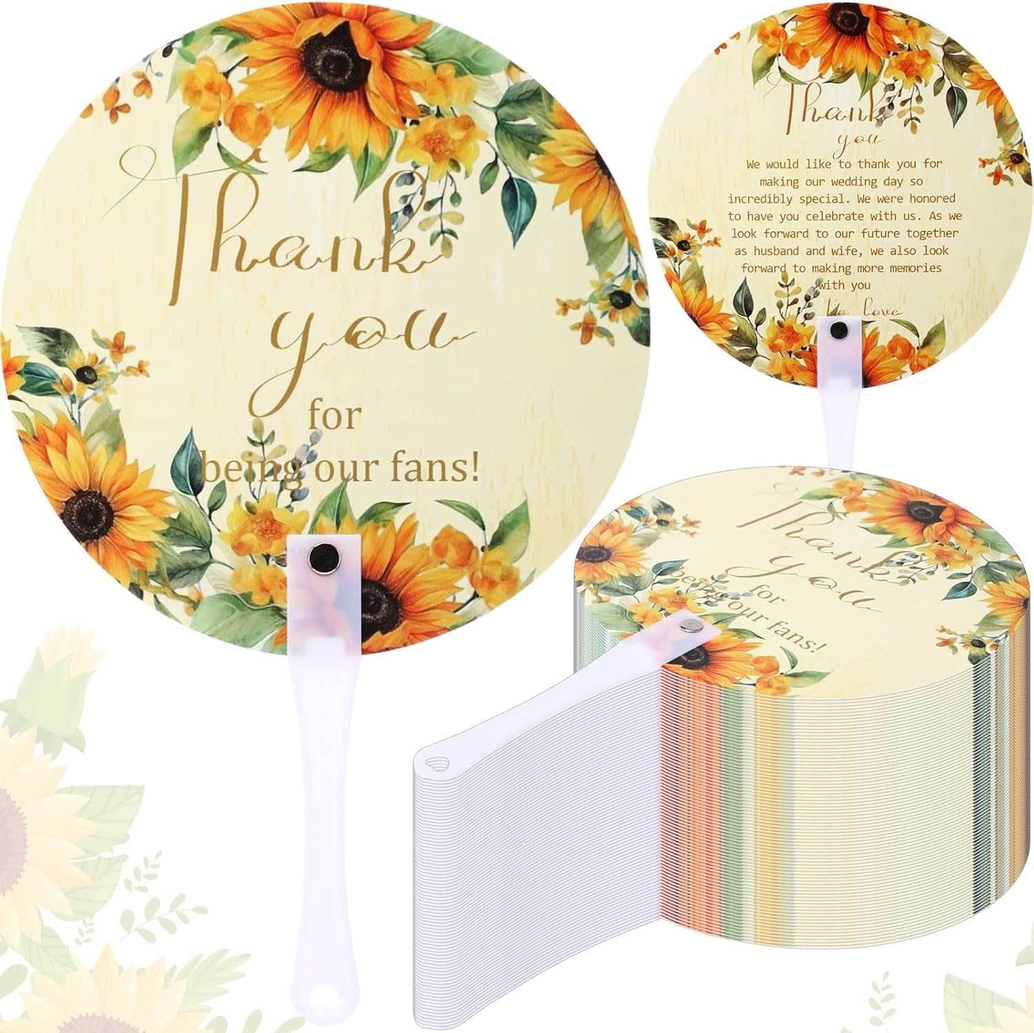 Roowest 100 Pcs Wedding Fans for Guests Bulk Plastic Floral Handheld Wedding Fans with Handle Thank You for Being Our Fan for Ceremony Bridal Baby Shower Party Favors Decoration(Elegant Style)