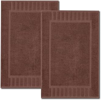 White Classic Luxury Bath Mat Floor Towel Set - Absorbent Cotton Hotel Spa Shower/Bathtub Mats [Not a Bathroom Rug] 22"x34" | 2 Pack | Brown
