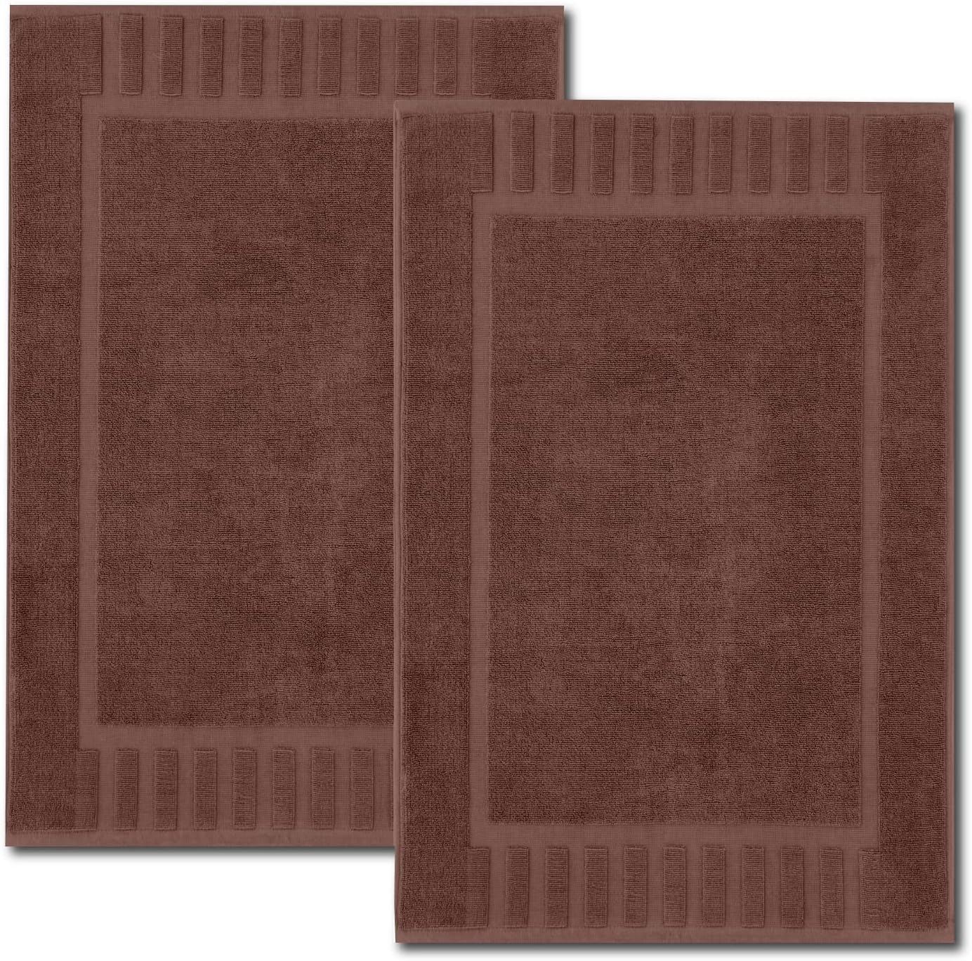 White Classic Luxury Bath Mat Floor Towel Set - Absorbent Cotton Hotel Spa Shower/Bathtub Mats [Not a Bathroom Rug] 22"x34" | 2 Pack | Brown