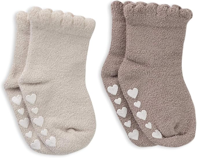 Barefoot Dreams CozyChic Infant Ruffled Sock Set2, Sand Dune/Faded