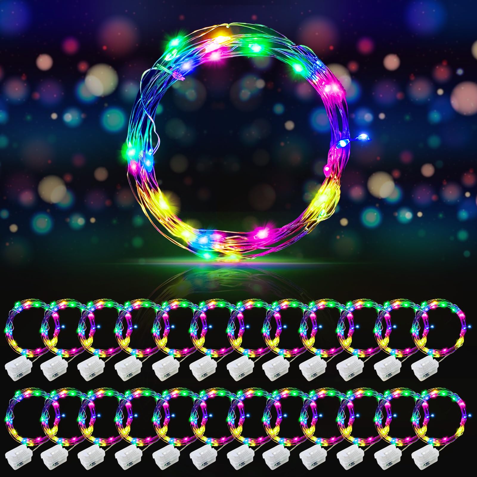 AIKEI Paquete de 24 luces LED que funcionan con pilas, cadena de luces impermeables de 7 pies, 20 luces LED estrelladas para bodas, fiestas, dormitorios, jardines, Navidad, decoración interior al aire