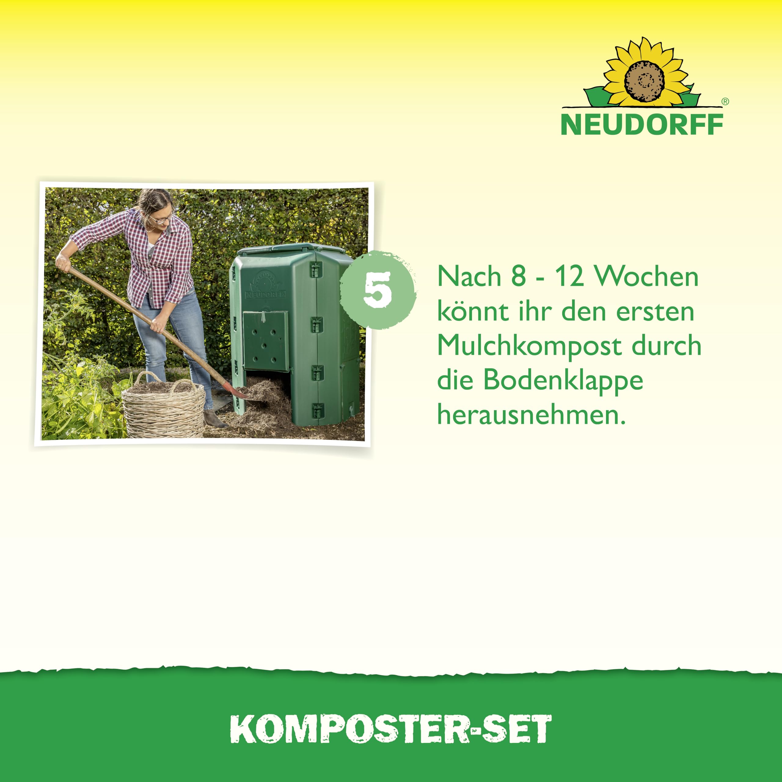 NEUDORFF Thermokomposter mit Bodengitter DuoTherm 530 L Schnellkomposter rattensicher - Komposter Garten für Küchenabfälle - Wetterfeste und UV-beständige Komposttonne mit Recycling Kunststoff