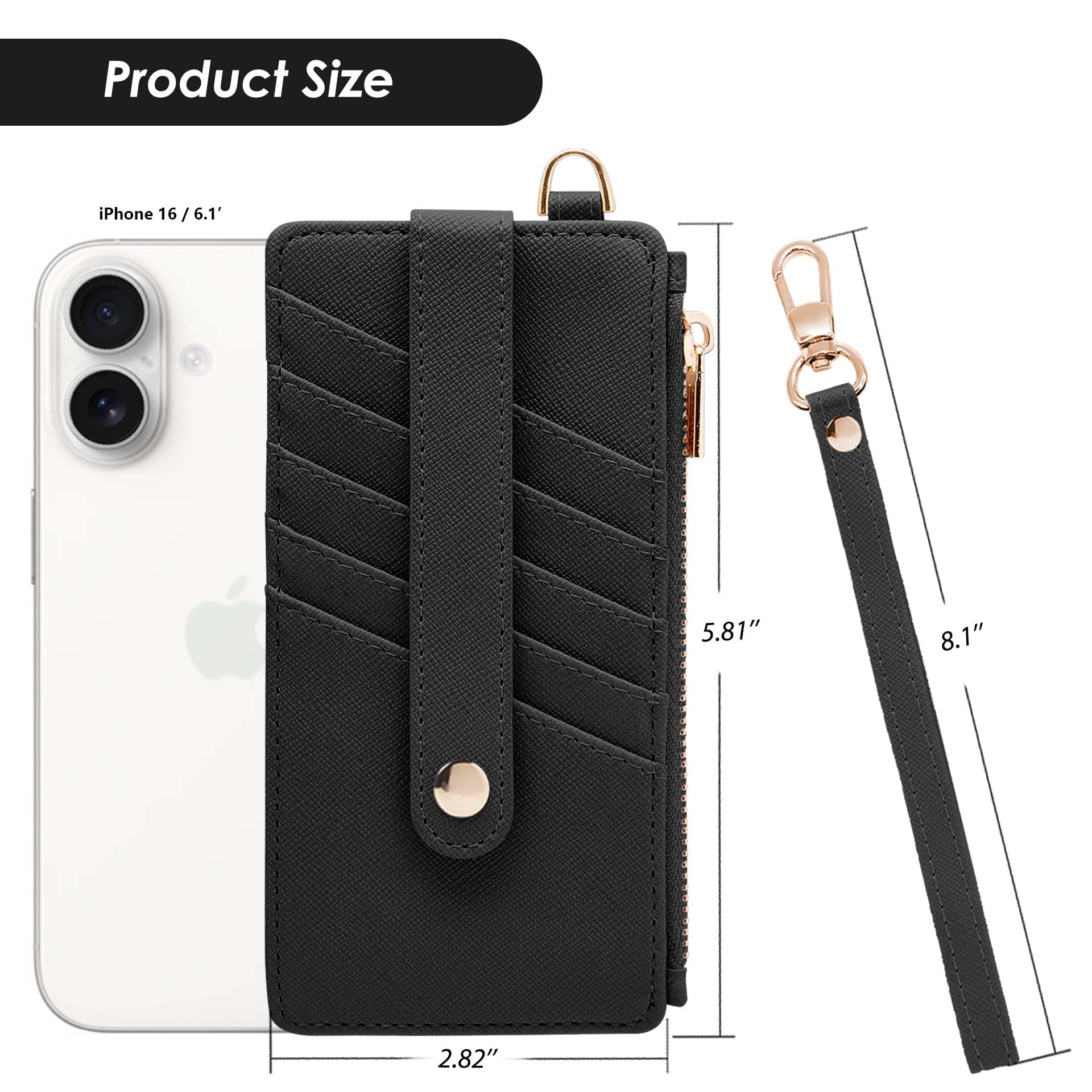 M-Plateau Women's Wallets, Credit Card Wallet with Wristlet Strap, RFID Blocking Slim Clutch Purses for Women with Zipper Pocket (Black)