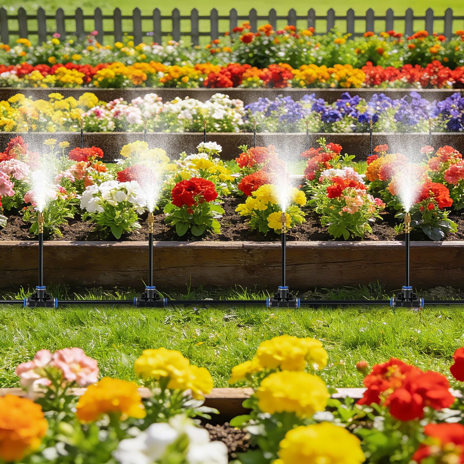 Sistema di irrigazione a goccia da 30,5 m, sistema di irrigazione automatico da giardino con 25 ugelli regolabili per irrigazione, kit di irrigazione per cortile, prato, piante, sistema di