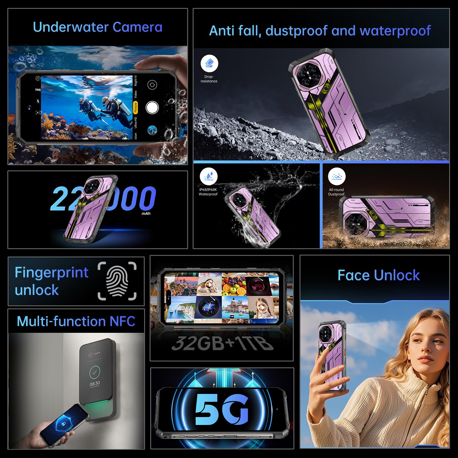 Huness 16 Ultra 32+1TB Rugged Armor Phone - Dettaglio