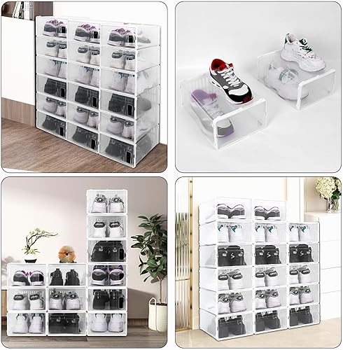 Miniatura 7 de JOCHER Cajas de almacenamiento de zapatos (blanco, organizador de zapatos apilables de plástico transparente para armario, contenedores de
