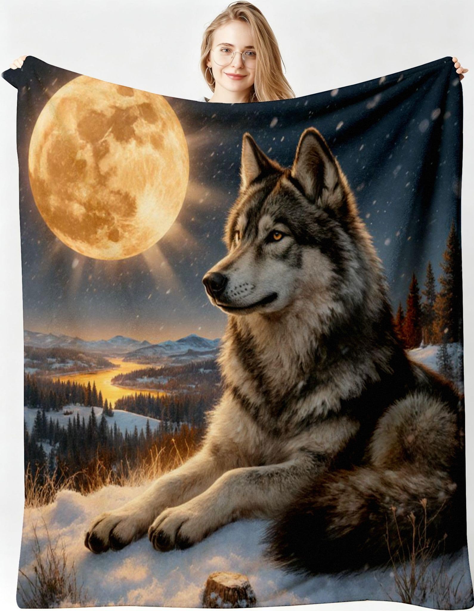 Manta Franela Sherpa 3D Lobo Lunar 3D 240x260cm para Cama 180-A382