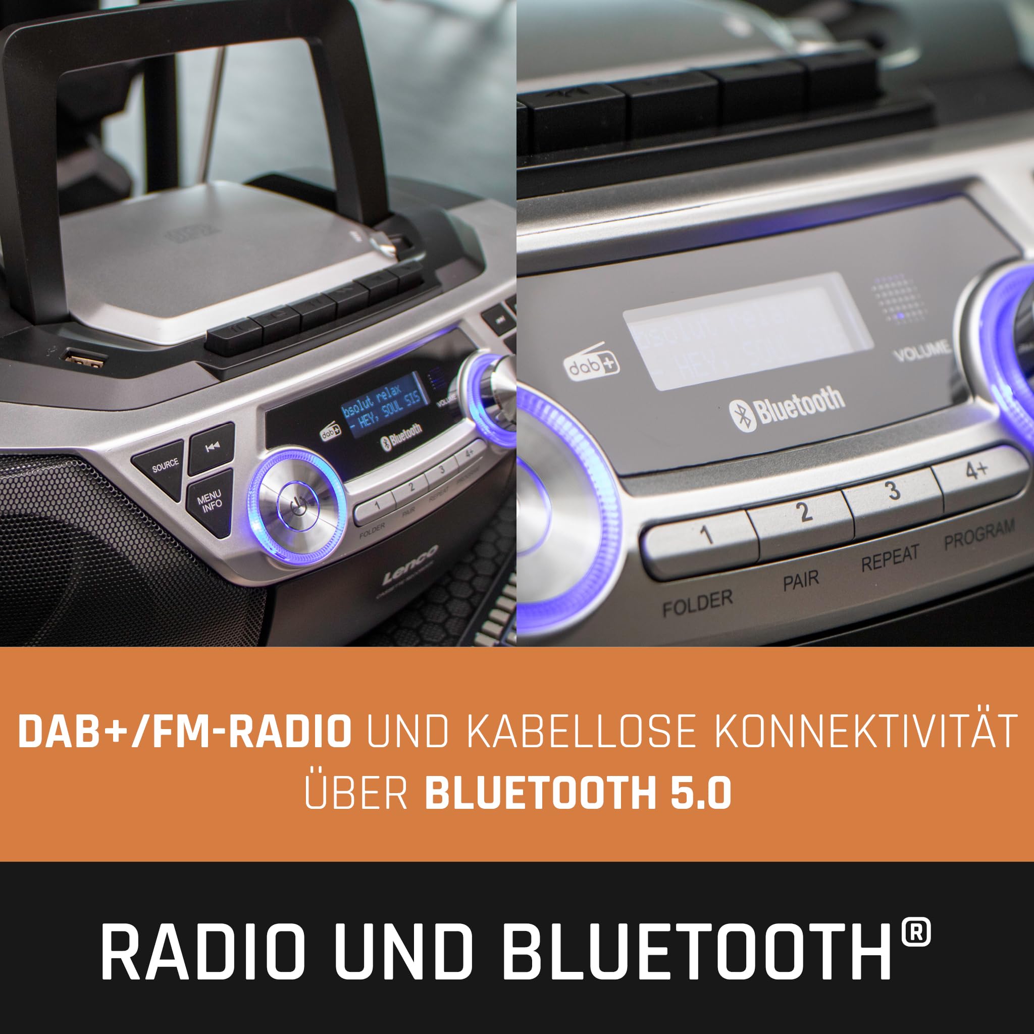 Lenco SCD-720SI - Radio CD Player - CD Player Kinder | SCD-720 - DAB+ - Bluetooth 5.0 - CD/MP3-Player - Kassettendeck - FM - USB - 2 x 6 Watt RMS