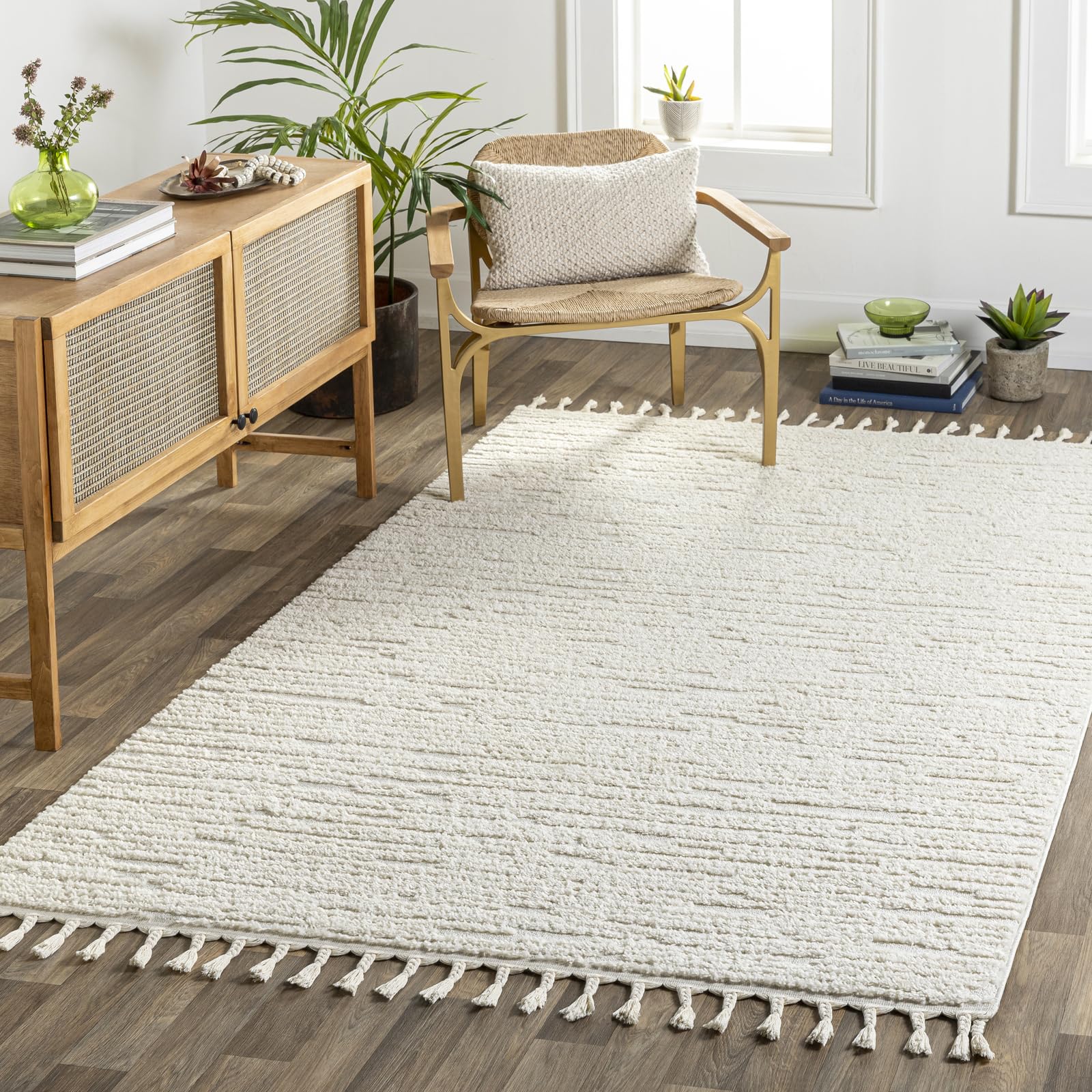 High Pile Ivory Rug - SKANDI Collection TATUM - 140 x 200 cm - Polypropylene