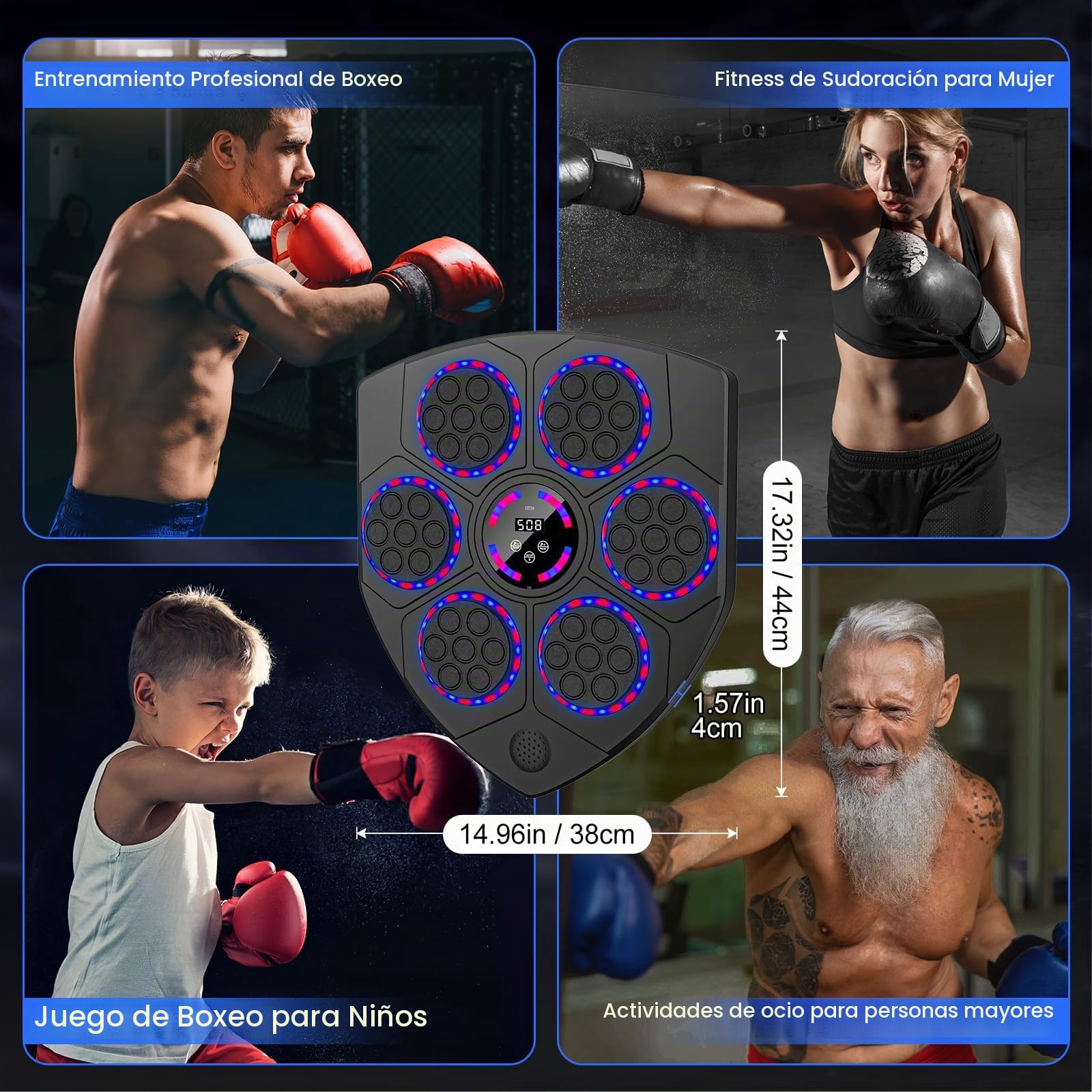 Music Boxing Machine, LED Boxeo Pared Musical con Guantes De Boxeo, 9 Velocidades, 9 Modos de Entrenamiento, Soporte Bluetooth, Conteo Inteligente, Maquina Boxeo Electrónica para Adultos y Niños
