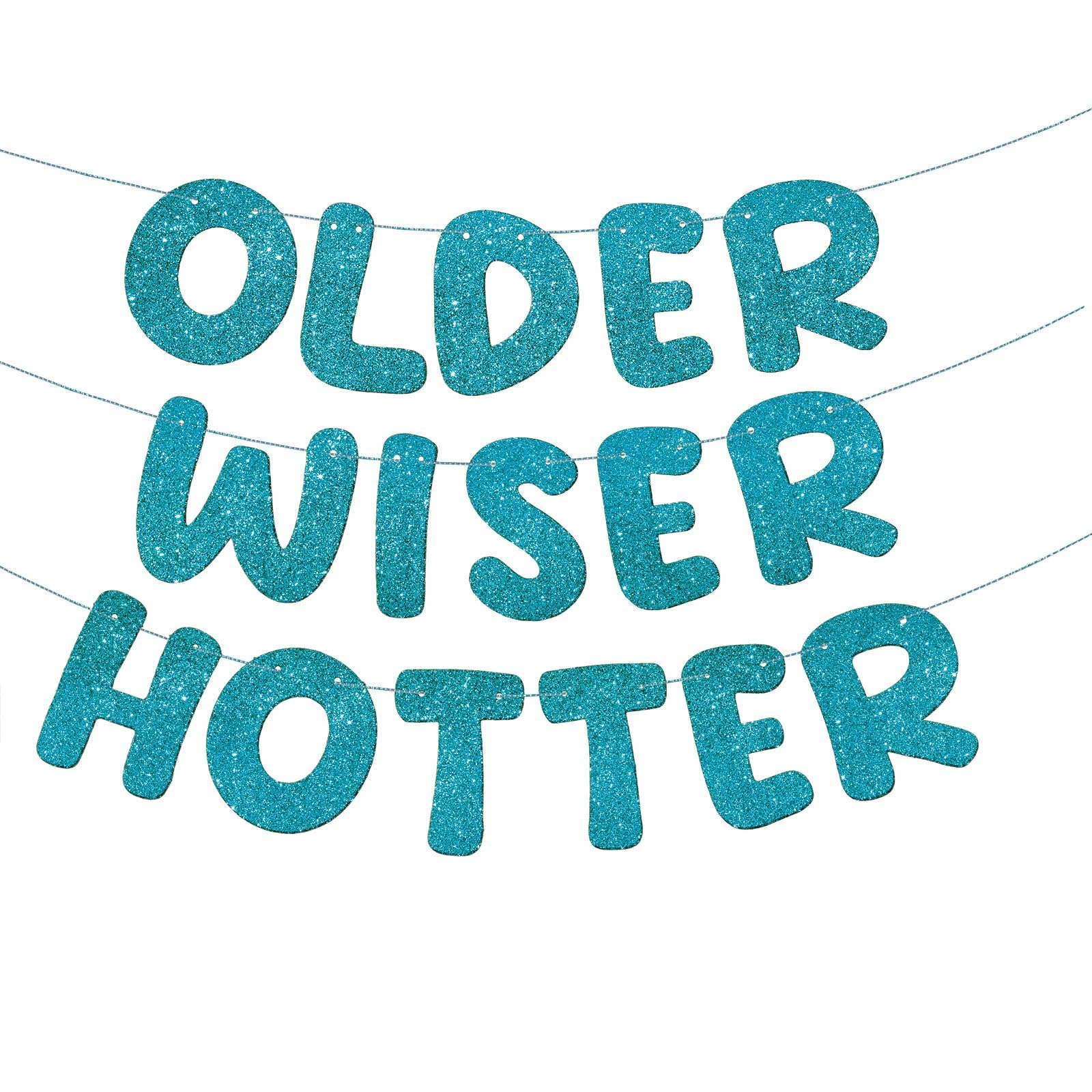 Fulmoon Set of 3 Pre Strung Older Wiser Hotter Glitter Banner Funny Birthday Banner for Women 30th 40th 50th 60th 70th 80th Birthday Party Decorations