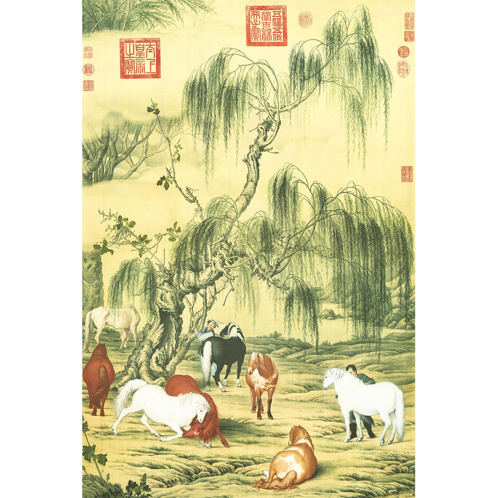 Bristlegrass Wooden Jigsaw Puzzles for Adults 1000 Pieces Chinese Style Painting Lang Shining - Eight fine Horses Eight Stallions Gifts Art Collectibles Decorative Painting Puzzles (1000 pcs) — image 1