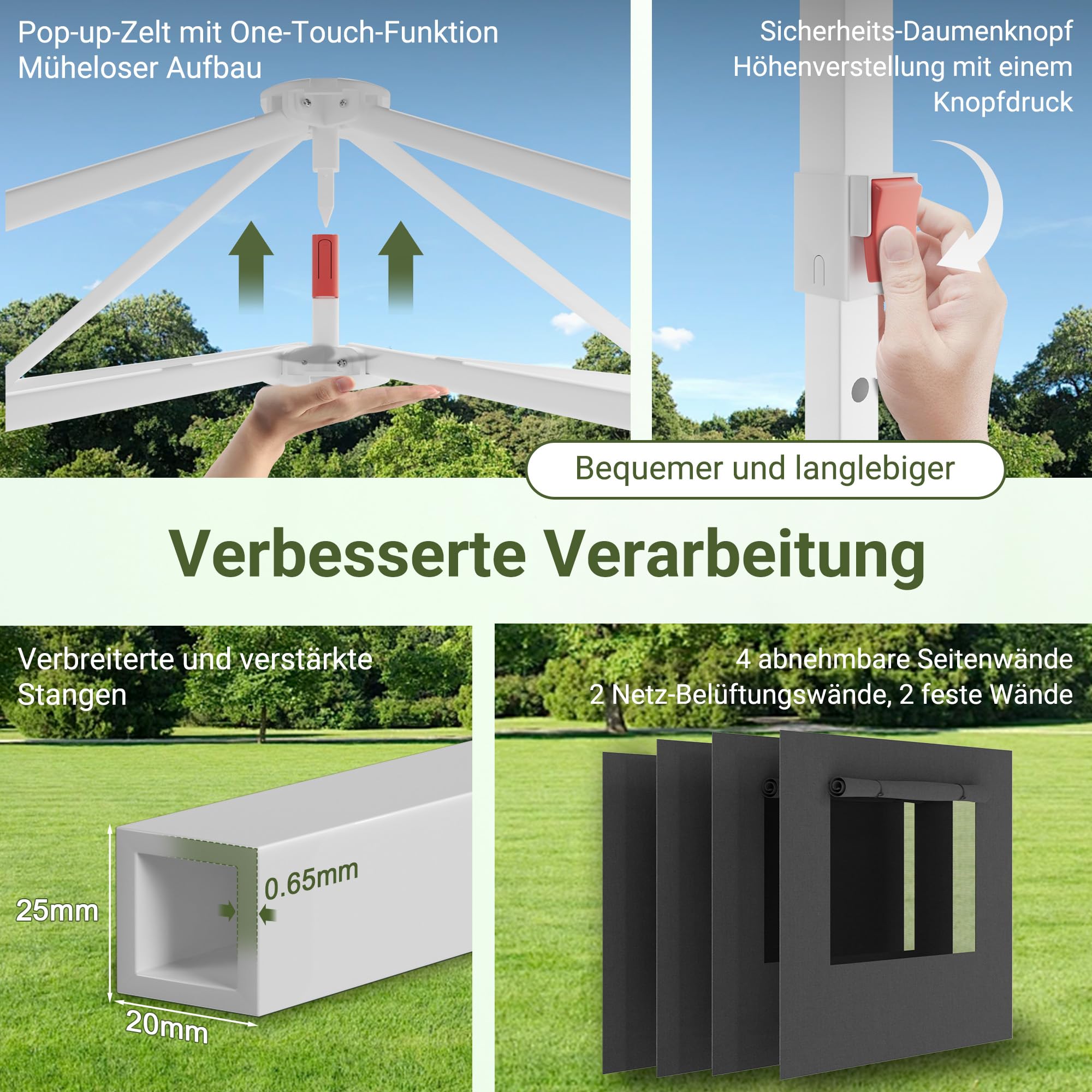 JUMMICO Pop Up Faltpavillon, 3 x 3 m Pavillon mit Netzfenstern zur Belüftung, UV-Schutz 50+, mit 4 Seitenwänden, wasserdicht stabil Winterfest，Faltbar Partyzelt Gartenzelt Gartenpavillon, Grau