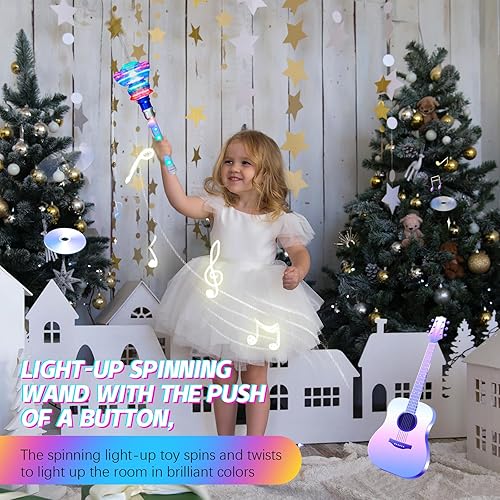 Miniatura 7 de Poen 4 piezas de varita mágica con luz de juguete giratorio de princesa mágica, juguetes sensoriales LED intermitentes, juguetes mágicos para el día