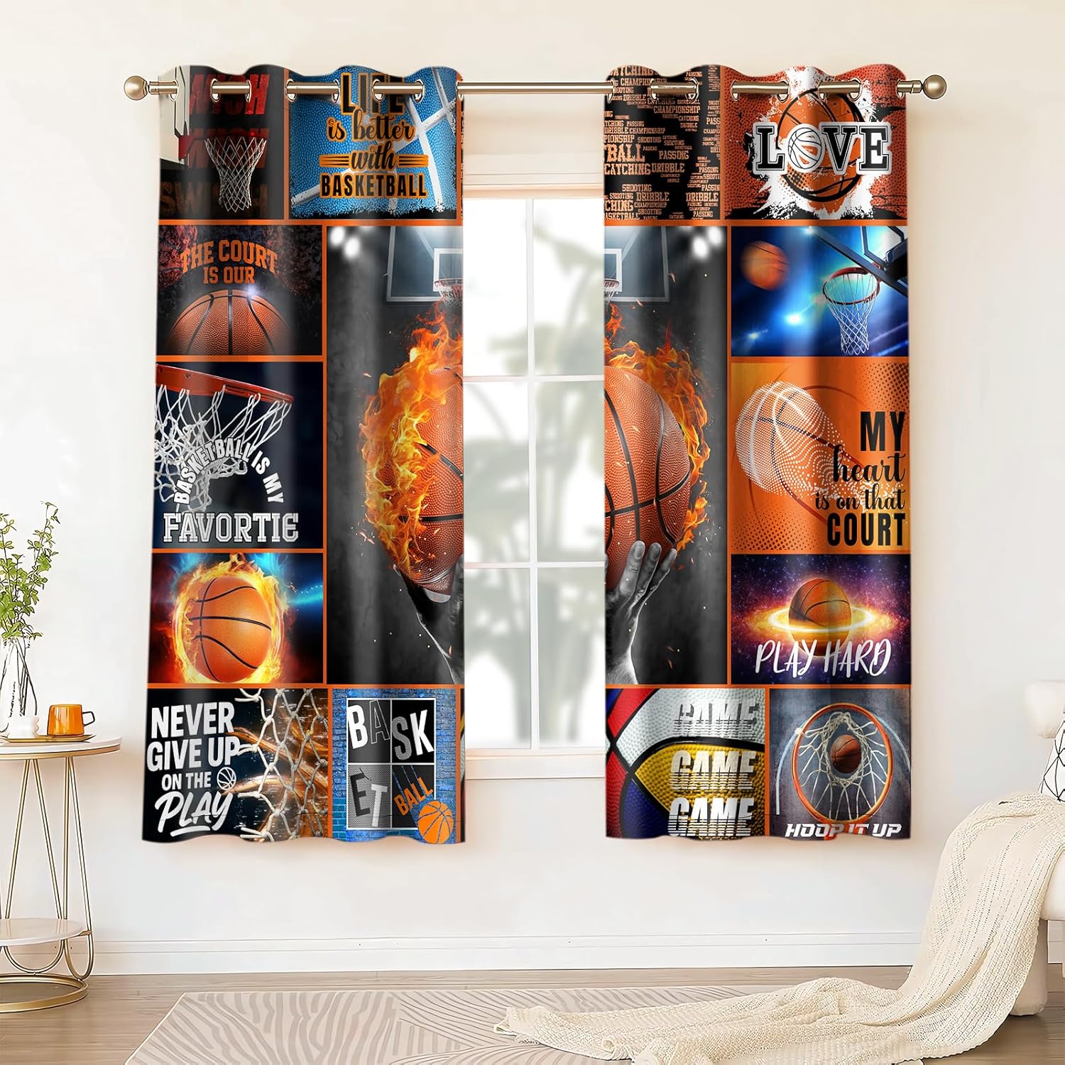 Basketball Sports Curtains for Boys Bedroom,4263inch Flame Basketball Inspirational Quotes Poster Wall Blackout Drapes for Kids Child Adolescents Bedroom Bathroom Game Room HI050DX