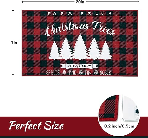 Miniatura 3 de CAROMIO Tapete para puerta delantera, tapete de Navidad para interiores y exteriores, antideslizante, lavable a máquina, rojo, 17 x 29 pulgadas