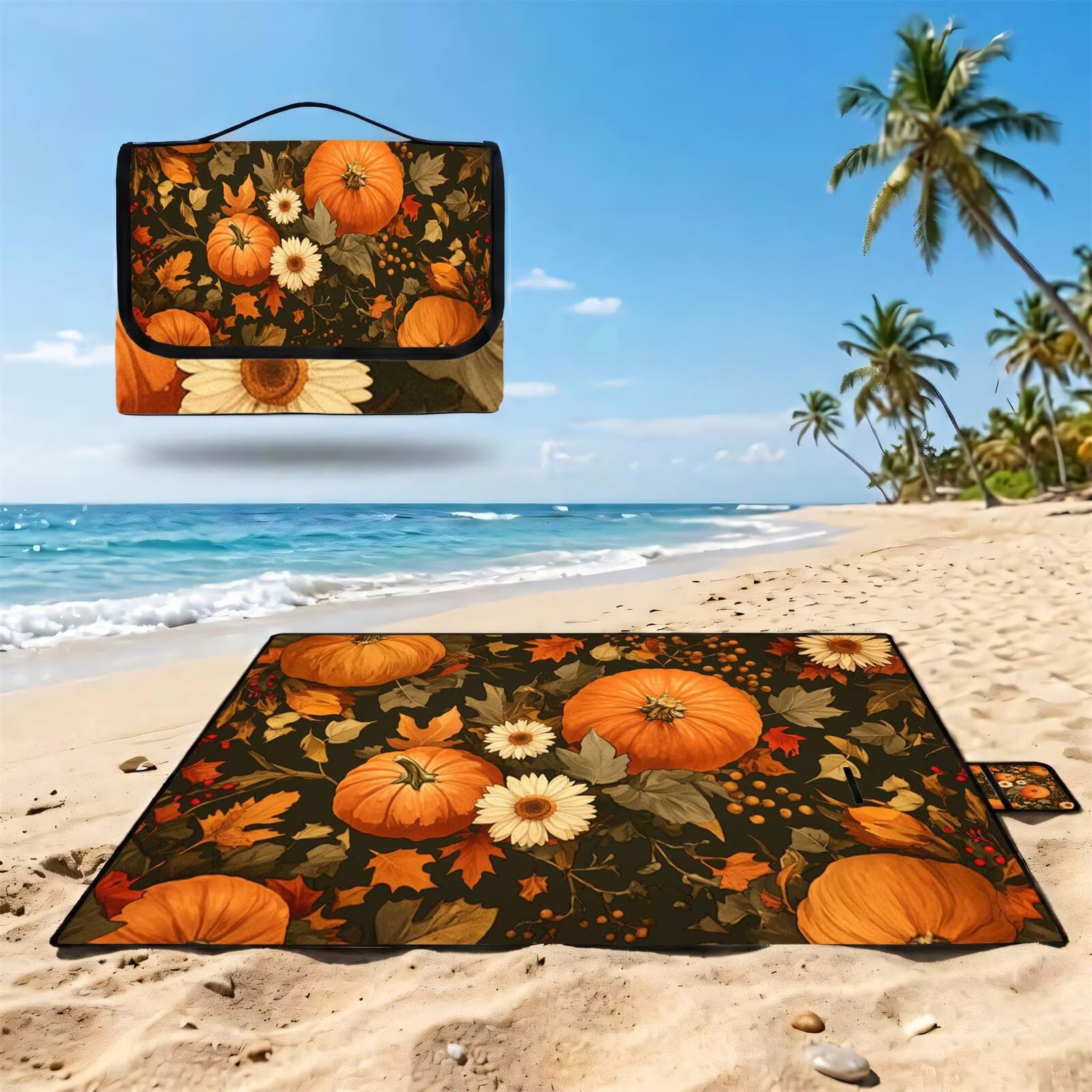 Coperta de Picnic Grande 200x200 cm, Campagna Manta Picnic Impermeable Anti-Sabbia Manta de Playa Pieghevole, Outdoor Picnic Blanket per Spiaggia, Camping, Giardino, Trekking - Zucca FZ-213