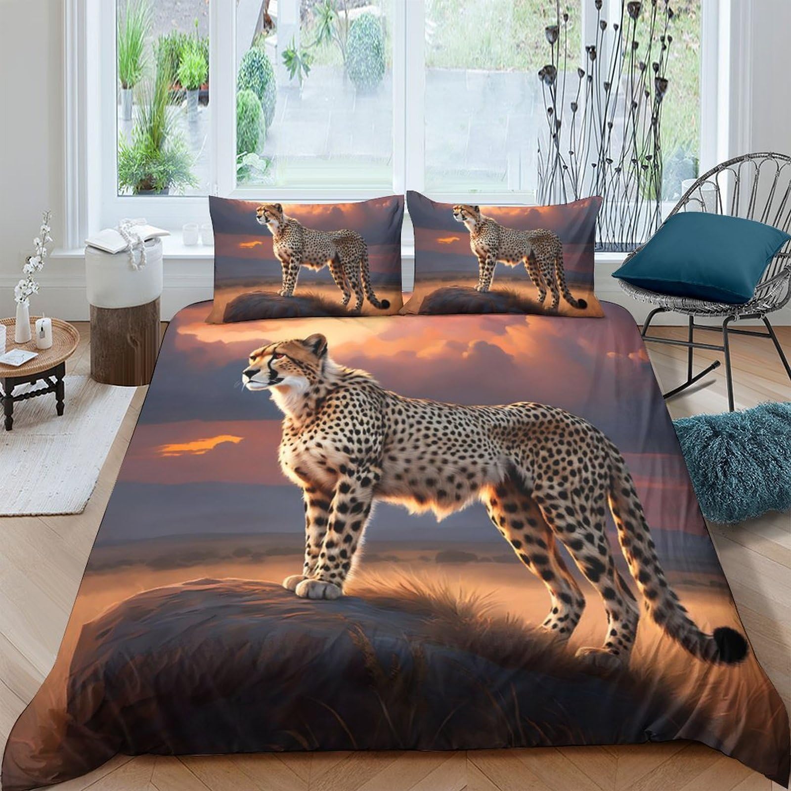 Ctjqhvkz Style-9 3D Printed Sunset Cheetah Fitted Sheet Microfiber Soft Breathable Savannah Mattress Cover For Bedroom Guest Room Decor Single（135X200cm）