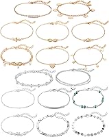 Softones 16PCS Women's Ankle Bracelets Set - Adjustable Gold Silver Beach Anklets Jewelry, Mix & Match Gift