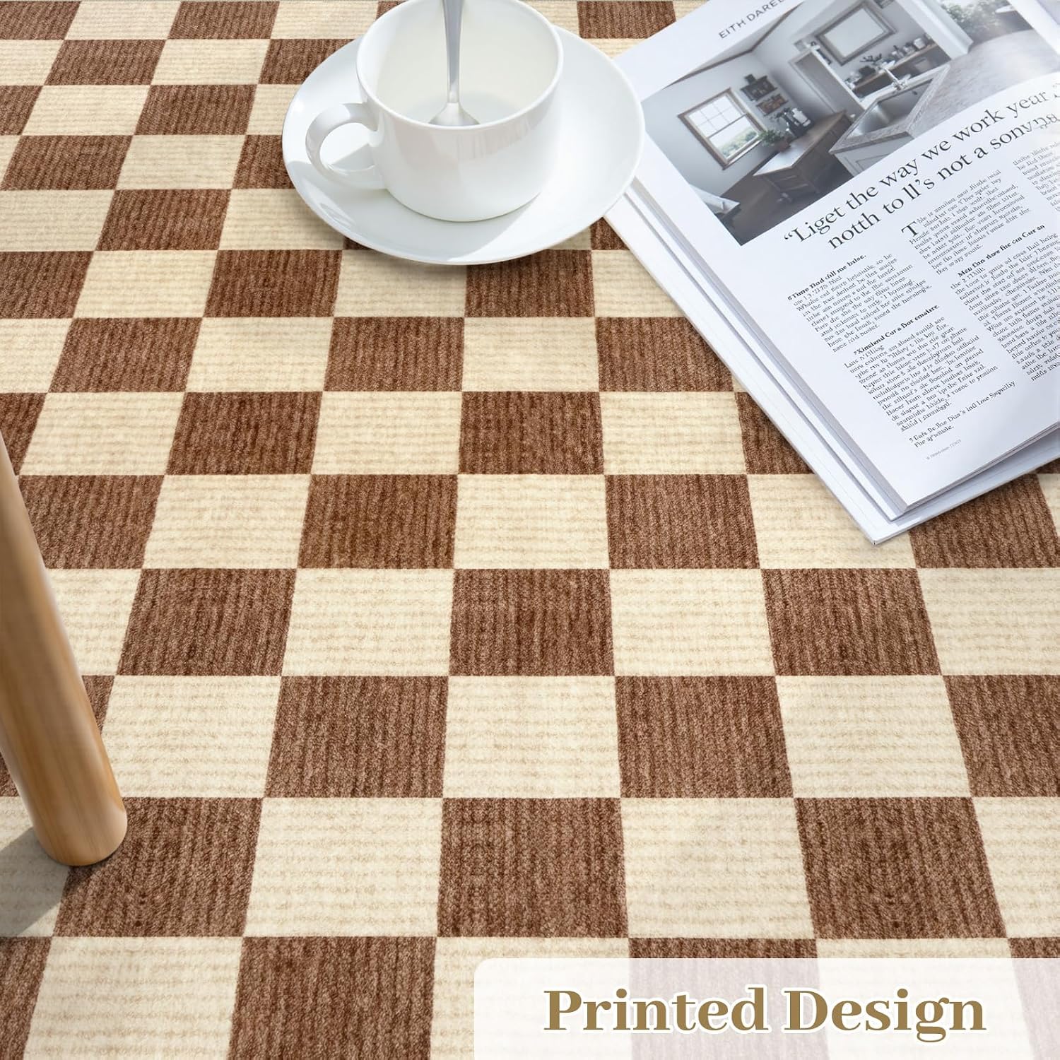 LIVEBOX 8x10 Area Rugs for Living Room, Checkered Non-Slip Washable Rugs, Farmhouse Neutral Classic Geometric Pattern Large Boys Area Rug for Bedroom, Carpet for Dining Room Office(Dark Brown,8'x10') image 2