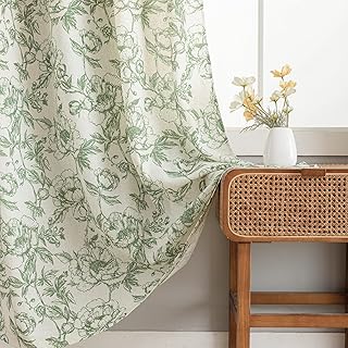 Green Floral Curtains for Living Room 84 Inches Long French Country Gree...