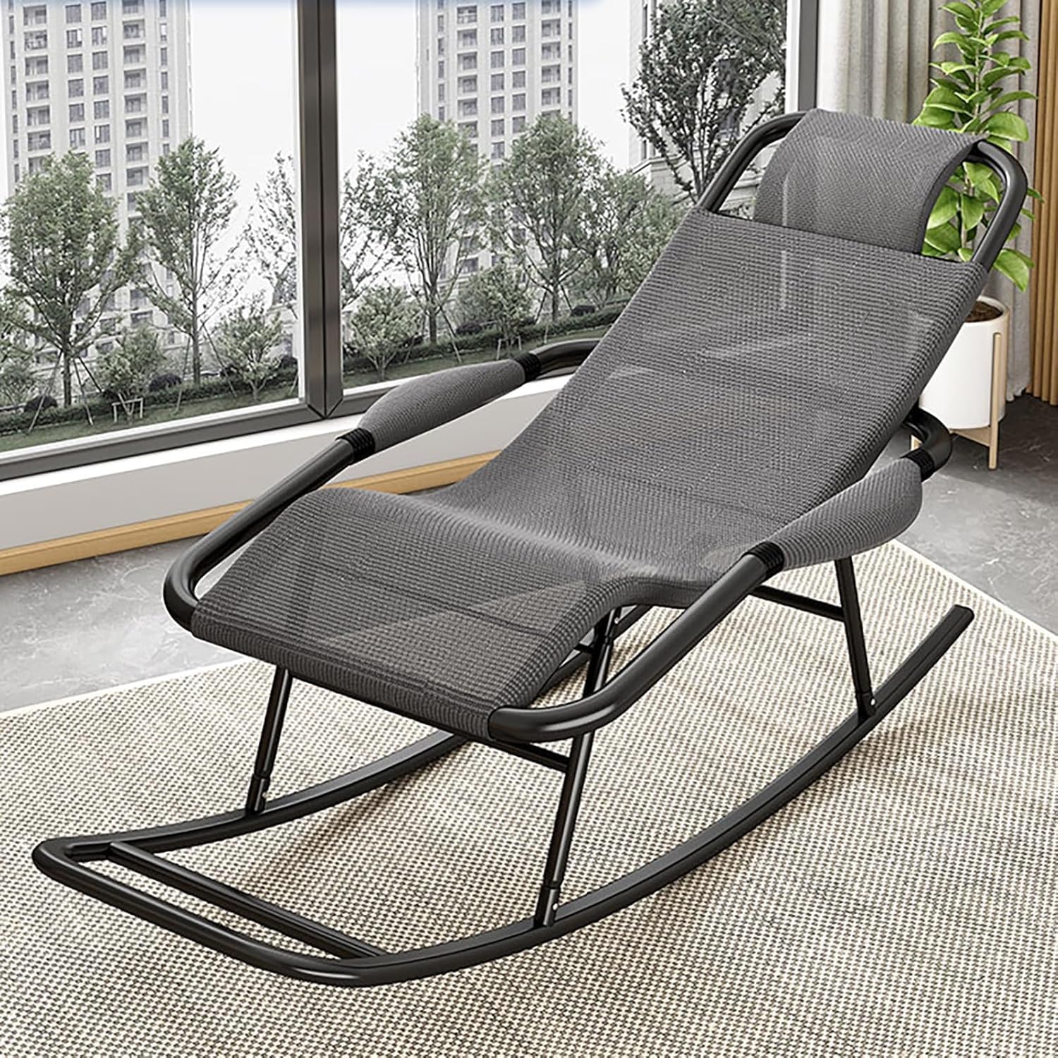 YHK Rocking Chair Lounge Chair Textilene Fabric Outdoor Folding Rocking Chair Sturdy Metal Rocker for Patio/Poolside/Camping/Garden (YH-02)