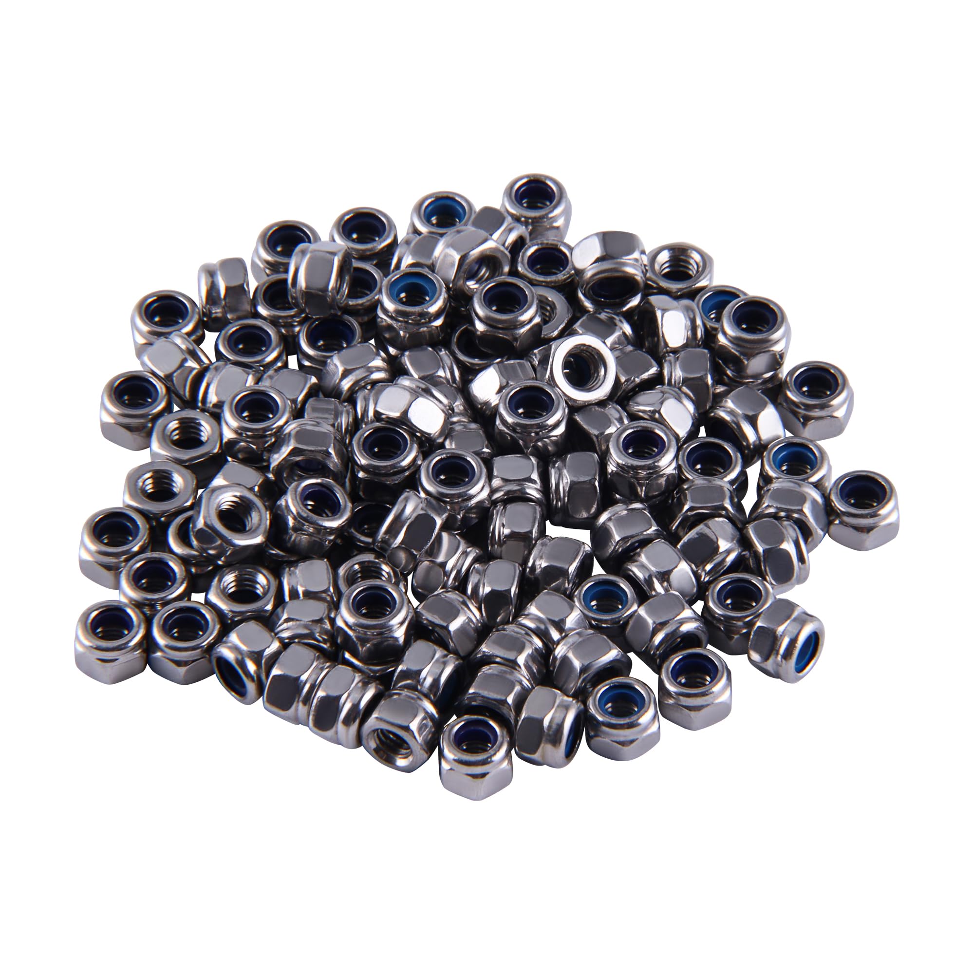 HANLATO 70Pcs M6 x 1.0mm Nylon Inserted Hex Lock Nuts, 304 Stainless Steel M6 x 1.0mm Hex Drive, A2-70 Standard Metric Thread Nylock Nuts, Nylon Insert Self-Locking Nuts for Fastener, DIN985