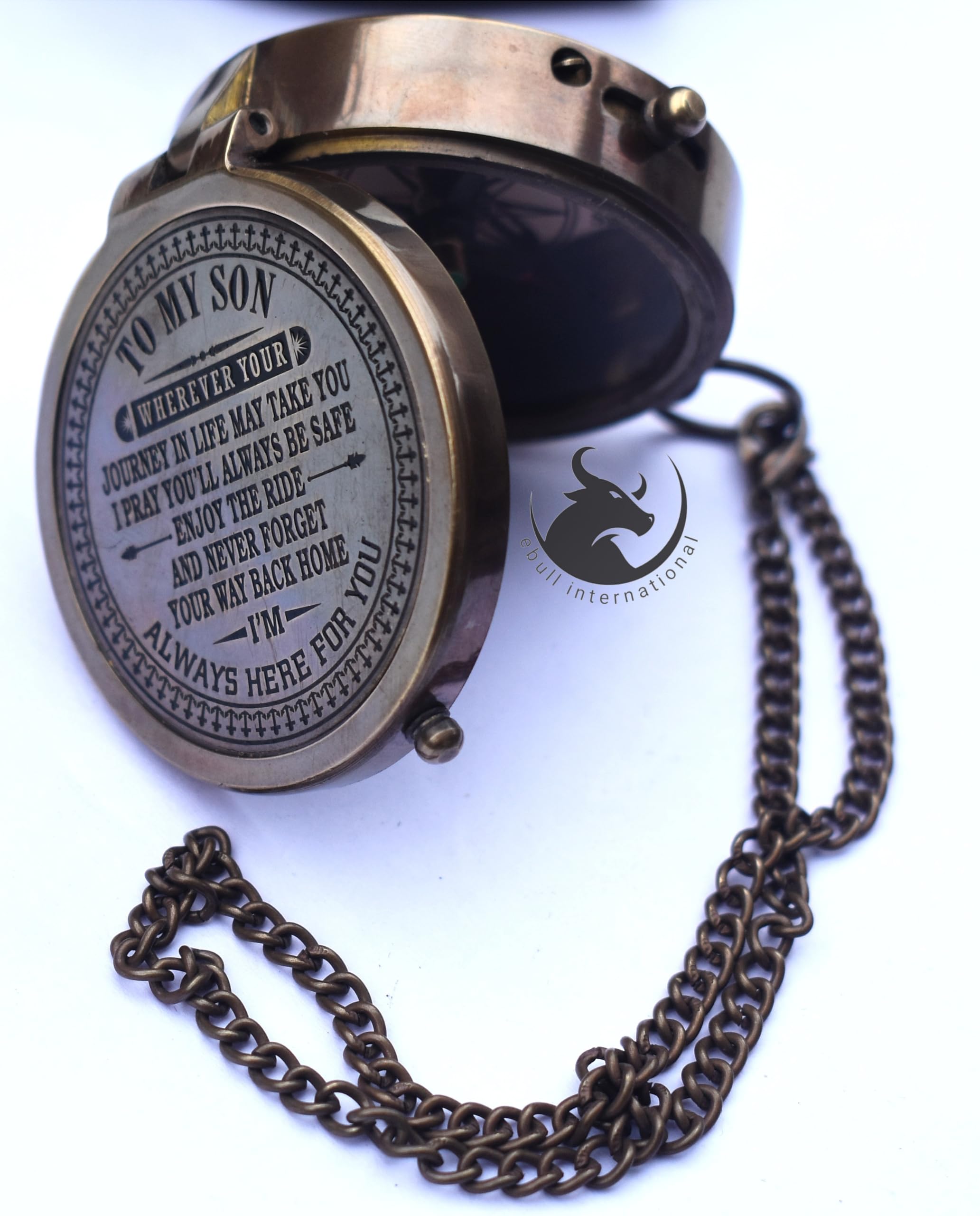 Ebull International Brass Compass with Leather Case - Antique Style, Fully Functional, Perfect Nautical Gift for Son