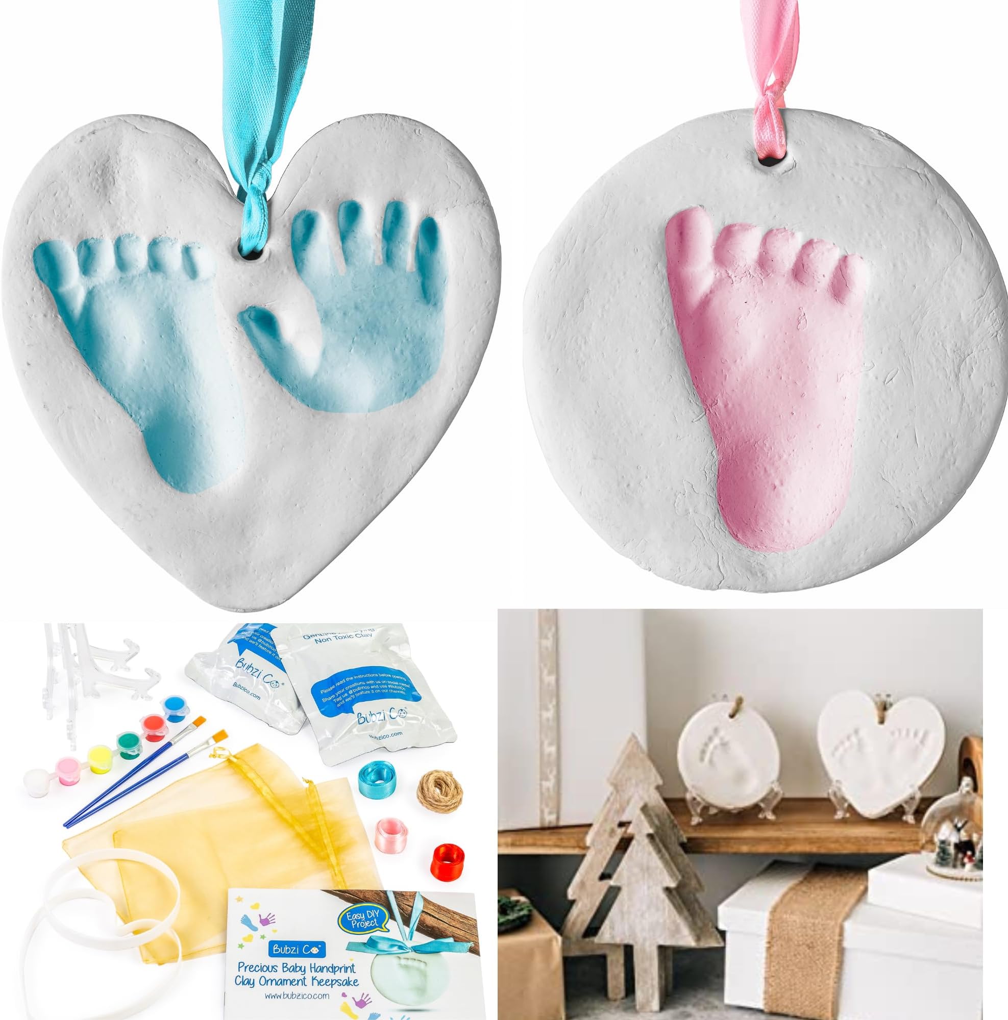 Baby Handprint and Footprint Kit Ornament Makers for Girl & Boy Gifts, Unique Shower Gifts, Memory Art Personalized for Baby Registry, Keepsake Box Nursery Decor