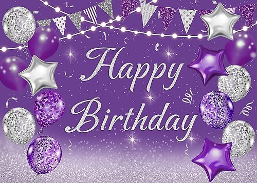 Miniatura 4 de INRUI Fondo de fotografía púrpura para fiesta de cumpleaños, globos plateados con purpurina para niñas y mujeres, dulce princesa, cumpleaños,