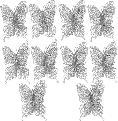 Vista 9 de PRETYZOOM Decoraciones de mariposa con purpurina para árbol de Navidad, mariposa, adorno colgante de mariposa hueca con purpurina para árbol de Rojo