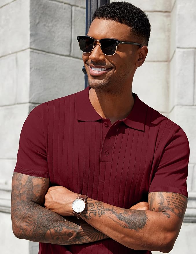 Polo de punto para hombre manga corta rojo talla XL miniatura 4