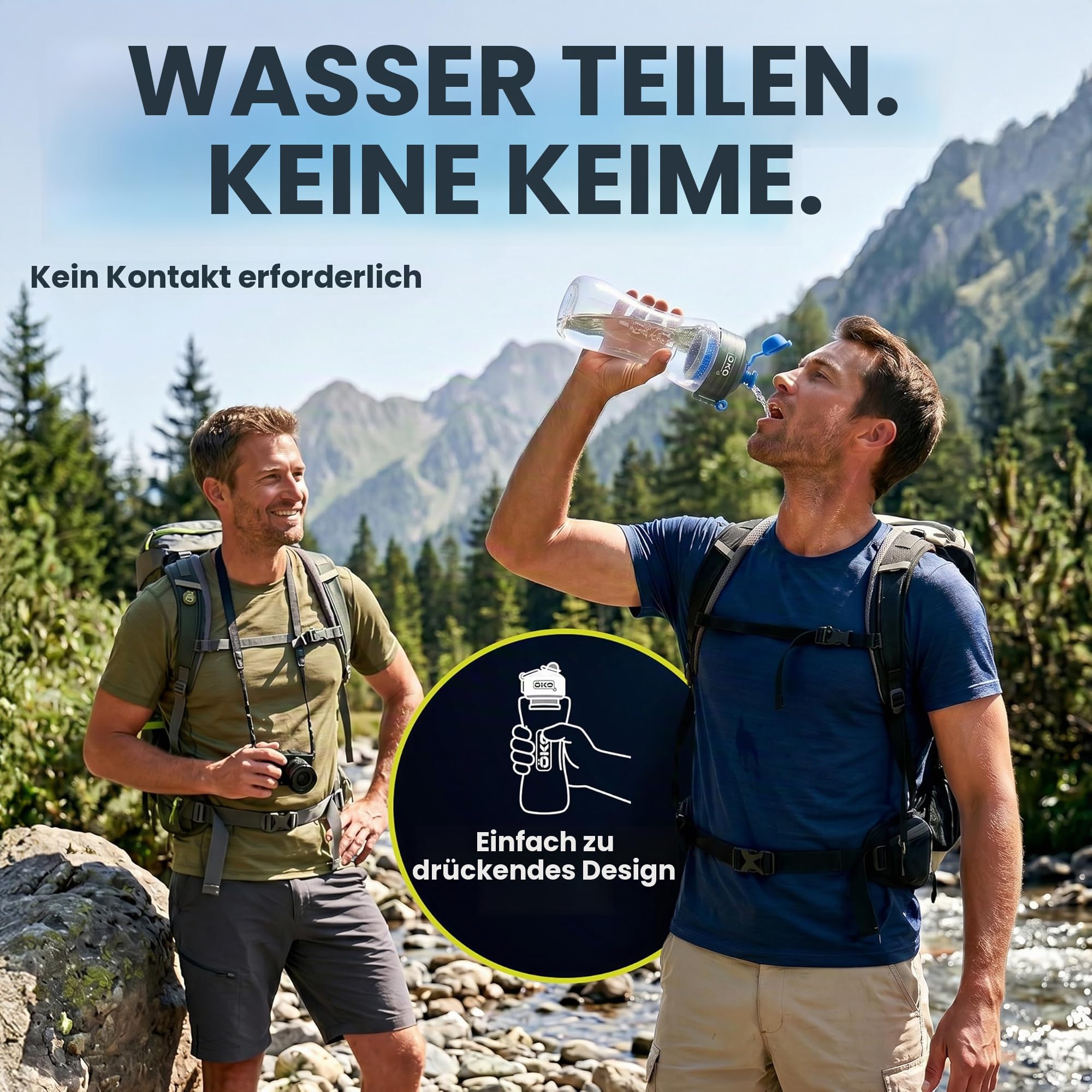 ÖKO - Advanced Trinkflasche mit Filter aus NASA-Technologie, gefiltertes Wasser für Reisen/Outdoor und Zuhause, Wasserfilterflasche für schädliche Verunreinigungen (1L, Moos)