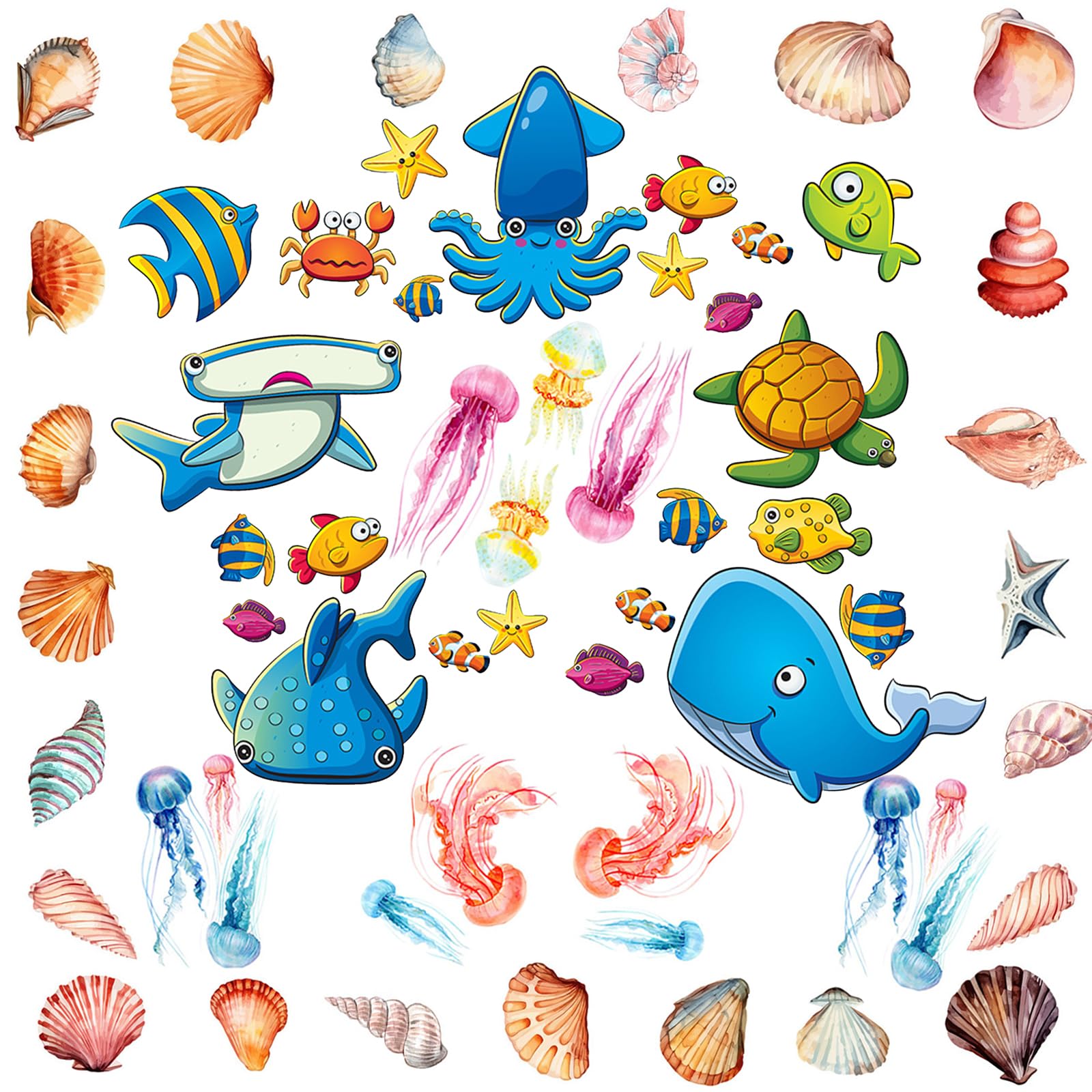 TSBSHum 18Pack Bathtub Non Slip Stickers,Guppy Grips Bath Stickers with 61 Ocean Animals That Kids Love,Large Size Adhesive Stickers for Bathtub,Shower Floor,Baby Bath Tub