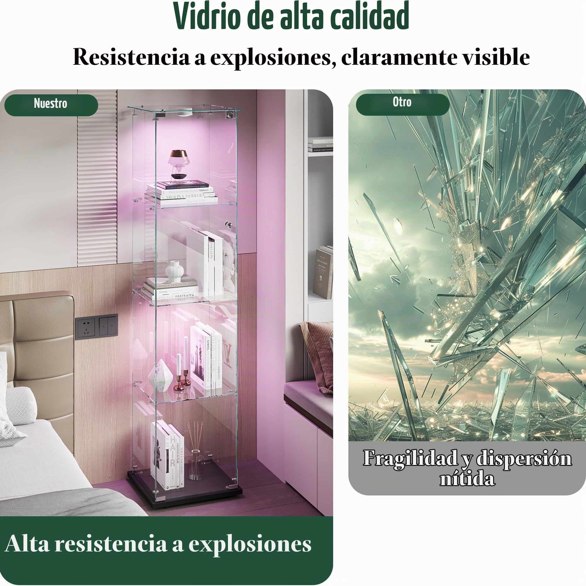 Vitrina Expositora para Colecciones Grande, vitrina de Cristal con luz 163x35x39.8 cm Vitrina Expositora con led 1 Puertas 4 Estantes vitrina expositora transparente (1puerta 4planta, Negro A)