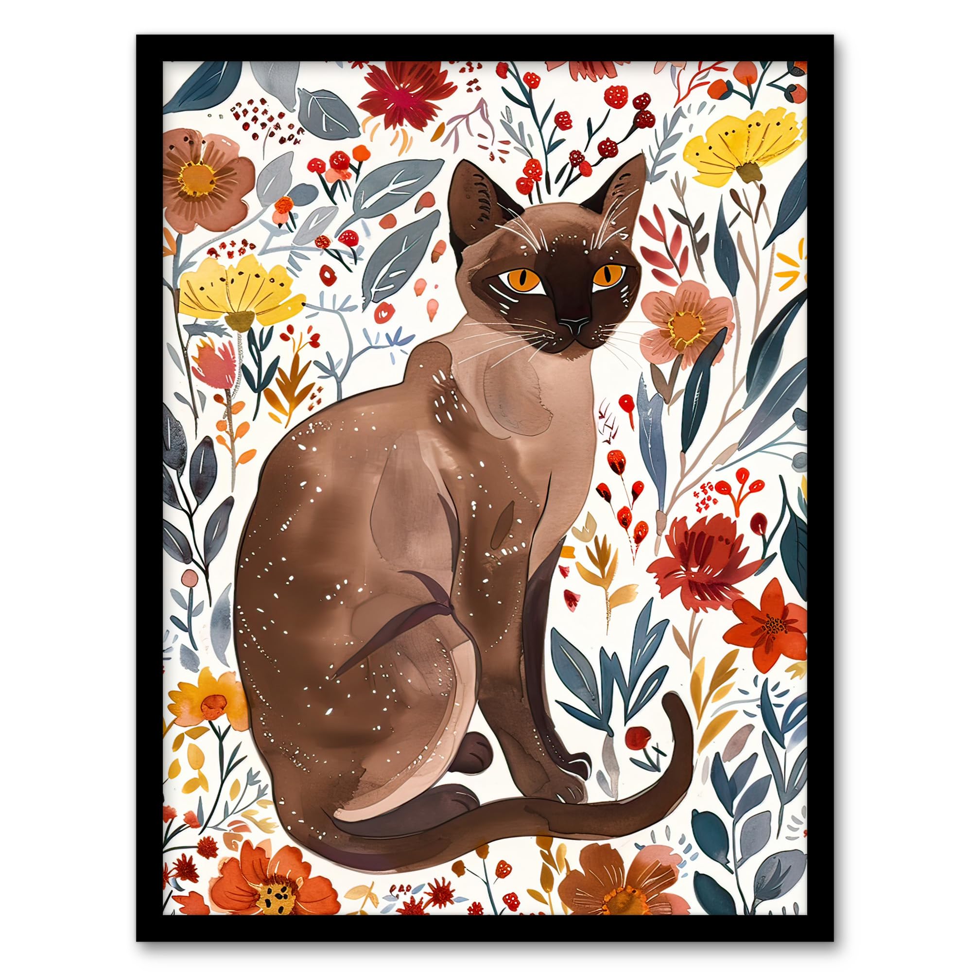 Artery8 Watercolour Autumn Wildflowers Framed Wall Art - A4