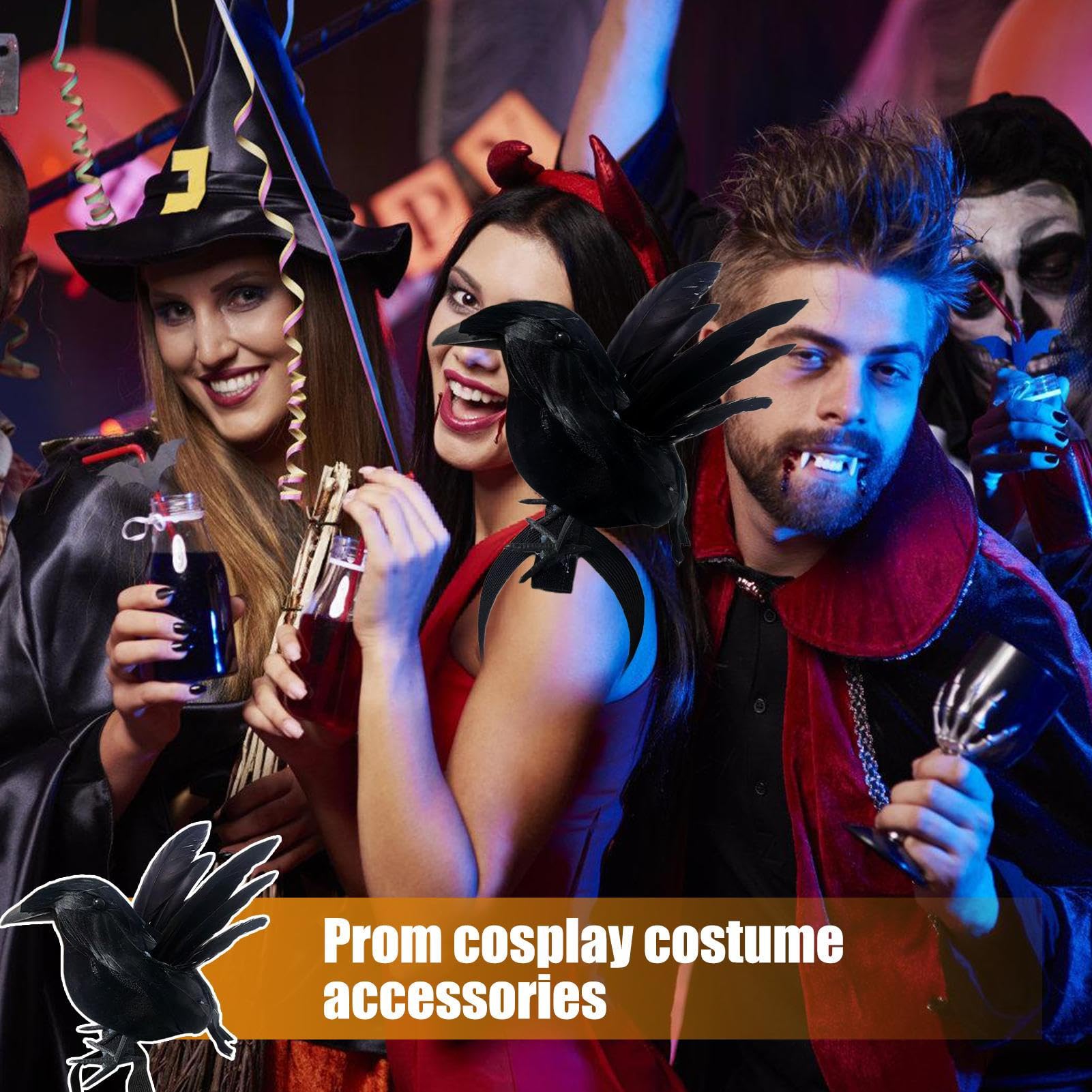 Statua wrony - Halloween sztuczny kruk, rekwizyt cosplay z elastyczn? opask? akcesoria do kostiumu do wewn?trz ogrodu podwórka rami? zewn?trz nagrobki nawiedzony dom podwórko dom