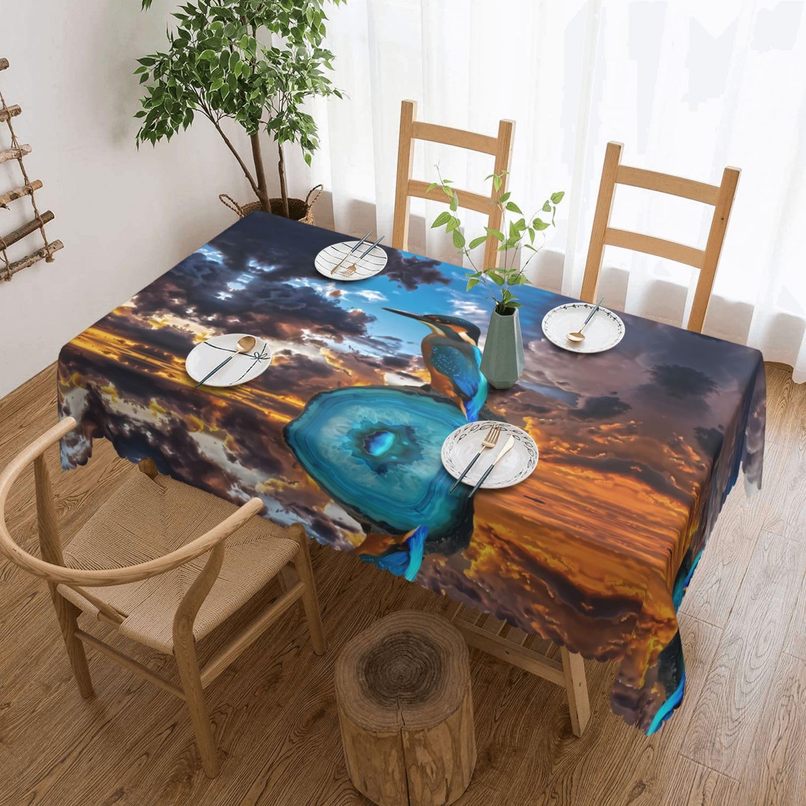 HLSBSSL Beautiful Bird Patterned square lace tablecloth, wrinkle-resistant and durable, suitable for dining tables, parties, etc.
