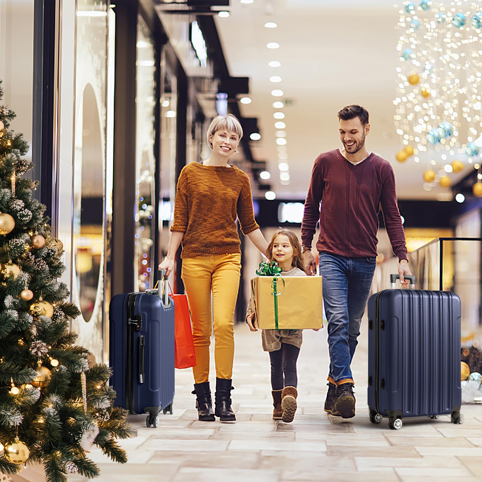 LALAHO Kofferset 3 teilig, Reisekoffer Set, Hartschalen Koffer Set aus ABS, Gepäckset mit Teleskopgriff, Handgepäck, Dunkelblau