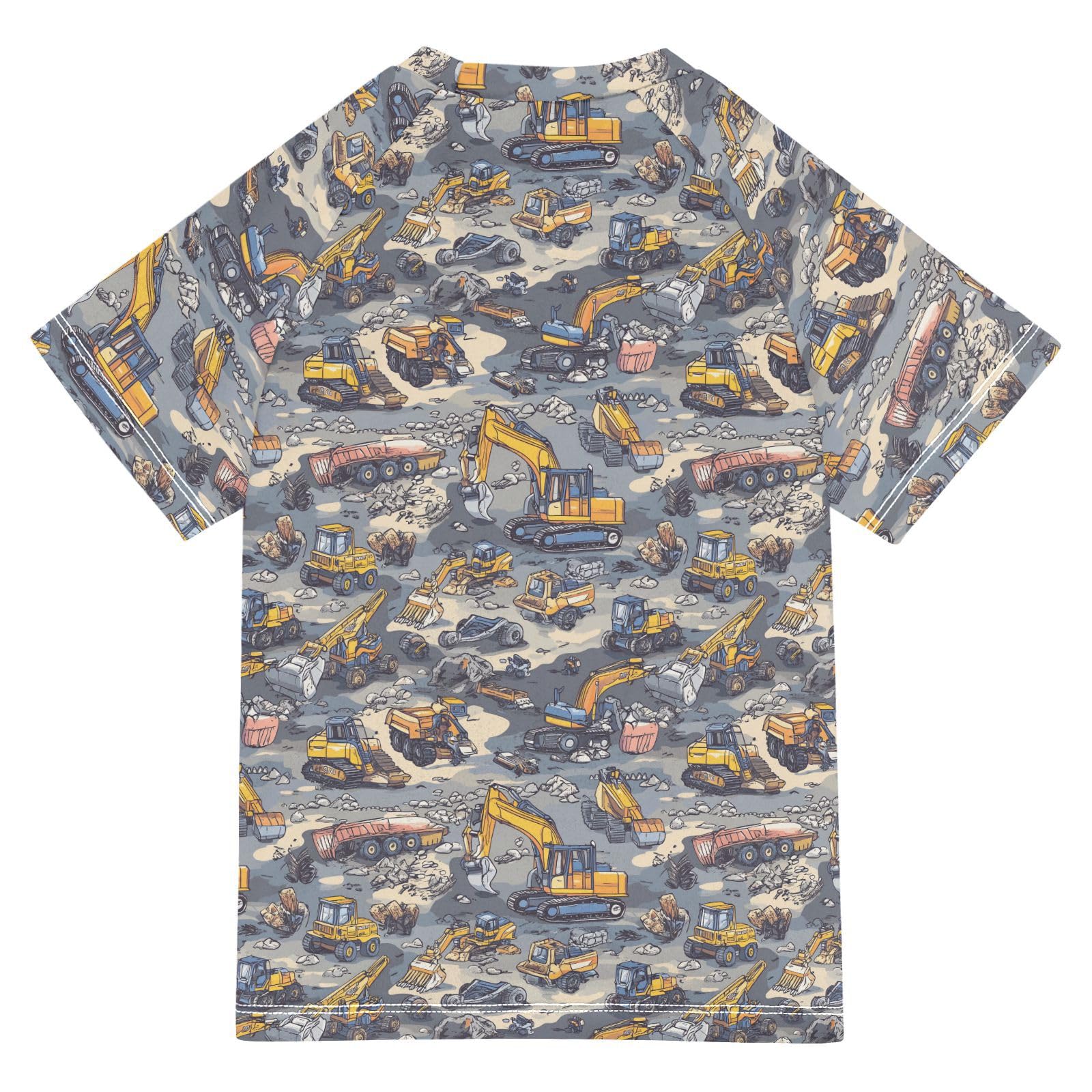 KLL Girl Bathing Suit Short Sleeve Rash Guard Girls 4T Construction Vehicles